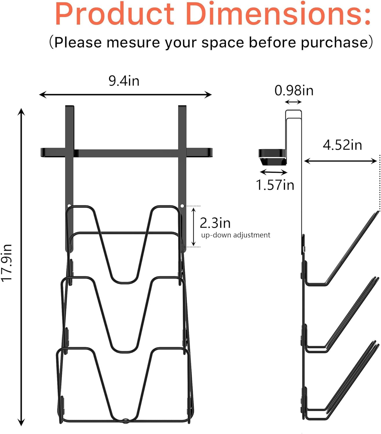 2-Pack Pot Lid Organizer with 6-Tier Design for Cabinet Storage, Over-Door Rack for Kitchen Pots and Pans