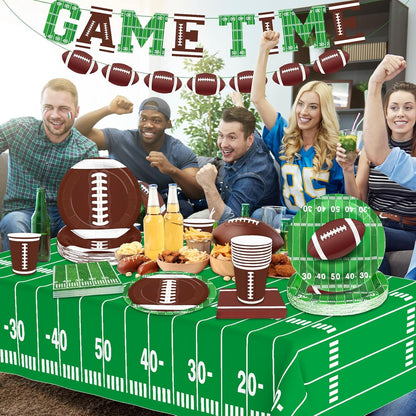 Football Party Supplies Football Themed Party Decorations Including Plates, Napkins, Cups, Banner and Tablecloth for Football Birthday Party Decorations, 24 Guests