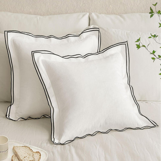 Linen Throw Pillow Covers, 2 Piece 18X18 Inch Cream White, Boho Euro Pillowcases for Bed to Infuse Elegance, Ideal for Sofa Couch Cushion in Home Decor Upgrade