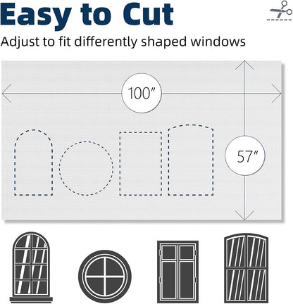 Portable Blackout Curtains 100"×57" Strong Hook and Loop Tape Strips with Adhesive,Blackout Shades That Can Be Cut,100% Blackout Material Window Blinds for Baby Nursery or Travel Use-White V2