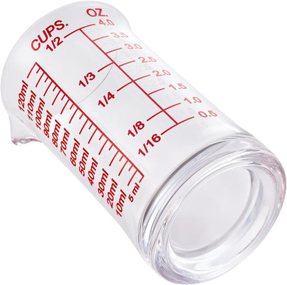 Ackers 4Oz Glass Measuring Cup – Shot Glass with Ounce,Ml,Cups Markings for Kitchen & Bar(Red Line)
