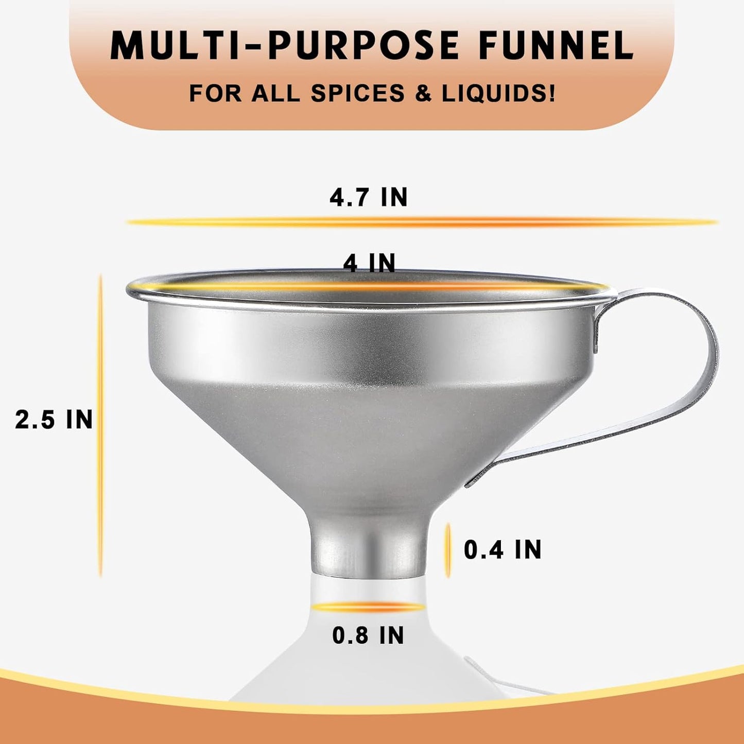 18/8 Stainless Steel Spice Funnel with Handle for Spice Jars - Professional Grade Kitchen Tools