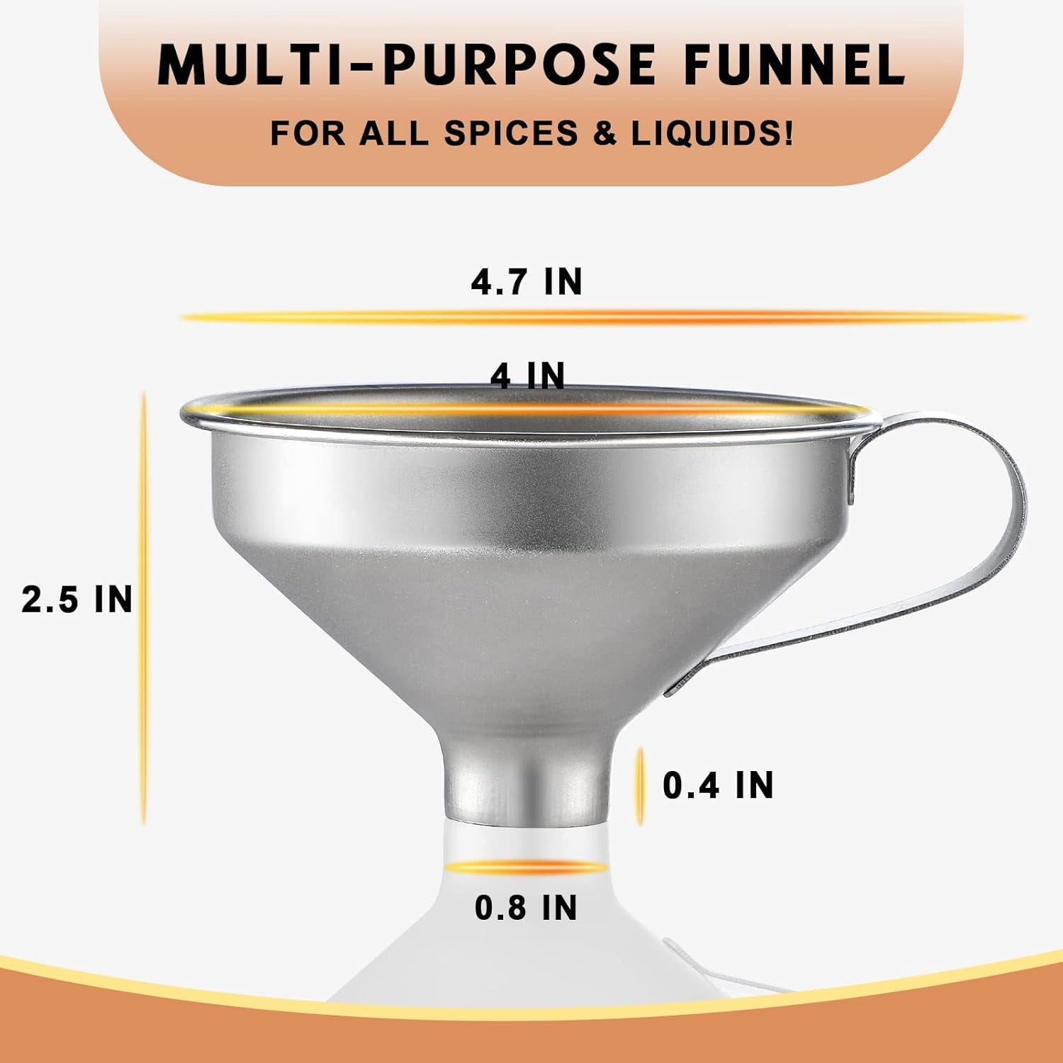 18/8 Stainless Steel Spice Funnel with Handle for Spice Jars - Professional Grade Kitchen Tools
