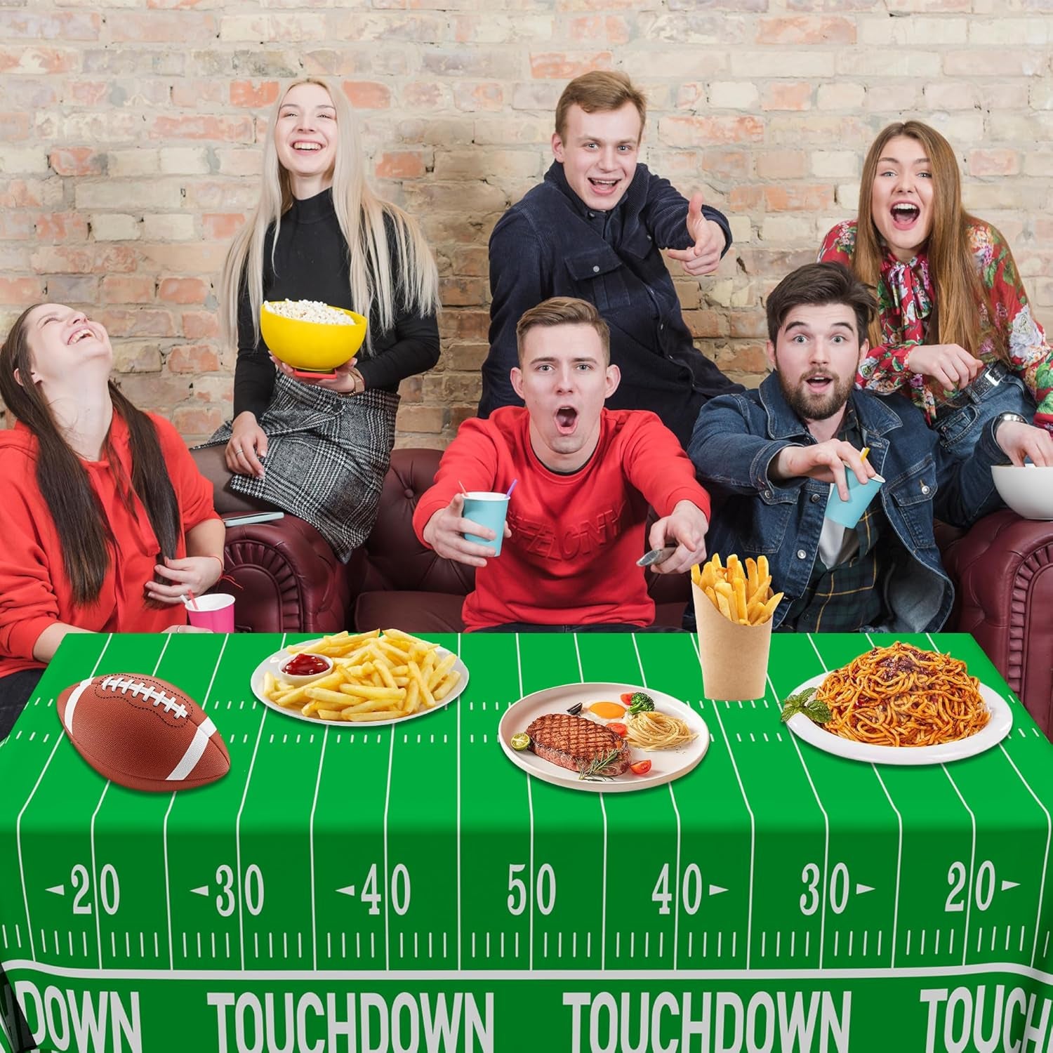Football Party Decorations - 2PCS Touchdown Tablecloths, Disposable Tablecloths, Plastic Table Cover, Touchdown Theme Table Runner for Game Day, Birthday Party Supplies