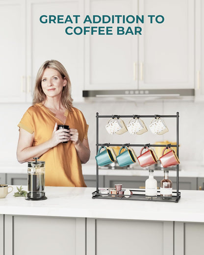 Coffee Mug Holder for Countertop, 14-Hook Mug Tree Rack for 14 Cups, 2 Tier Mug Display Stand with Heavy Duty Metal Base