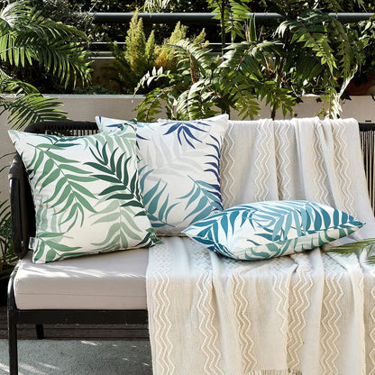 Pack of 2 Decorative Outdoor Waterproof Throw Pillow Covers Patio Pillow Cases Natural Leaves Pattern Spring Square Cushion Shams Shell for Garden Balcony Couch 20X20 Inch, Light Blue