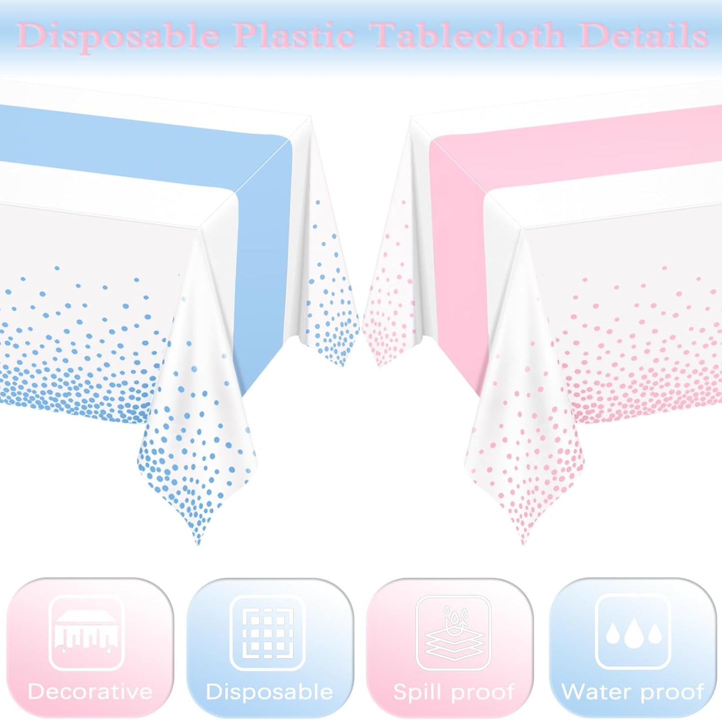 2 Pack Pink and Blue Tablecloths, Gender Reveal Disposable Plastic Waterproof Table Cover for Boy or Girl Gender Reveal Party, Baby Shower, Birthday Party Decorations 54" X 108"