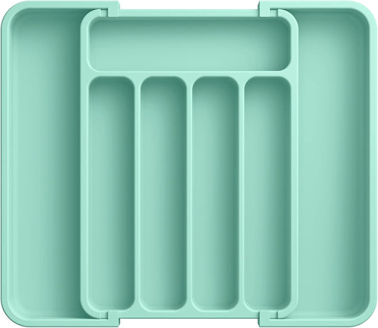 Silverware Organizer - Expandable Kitchen Drawer Organizer, Adjustable Utensil Organizer, Cutlery Tray for Forks, Knives, Multipurpose Kitchen Organizers and Storage Solution, Green, Medium