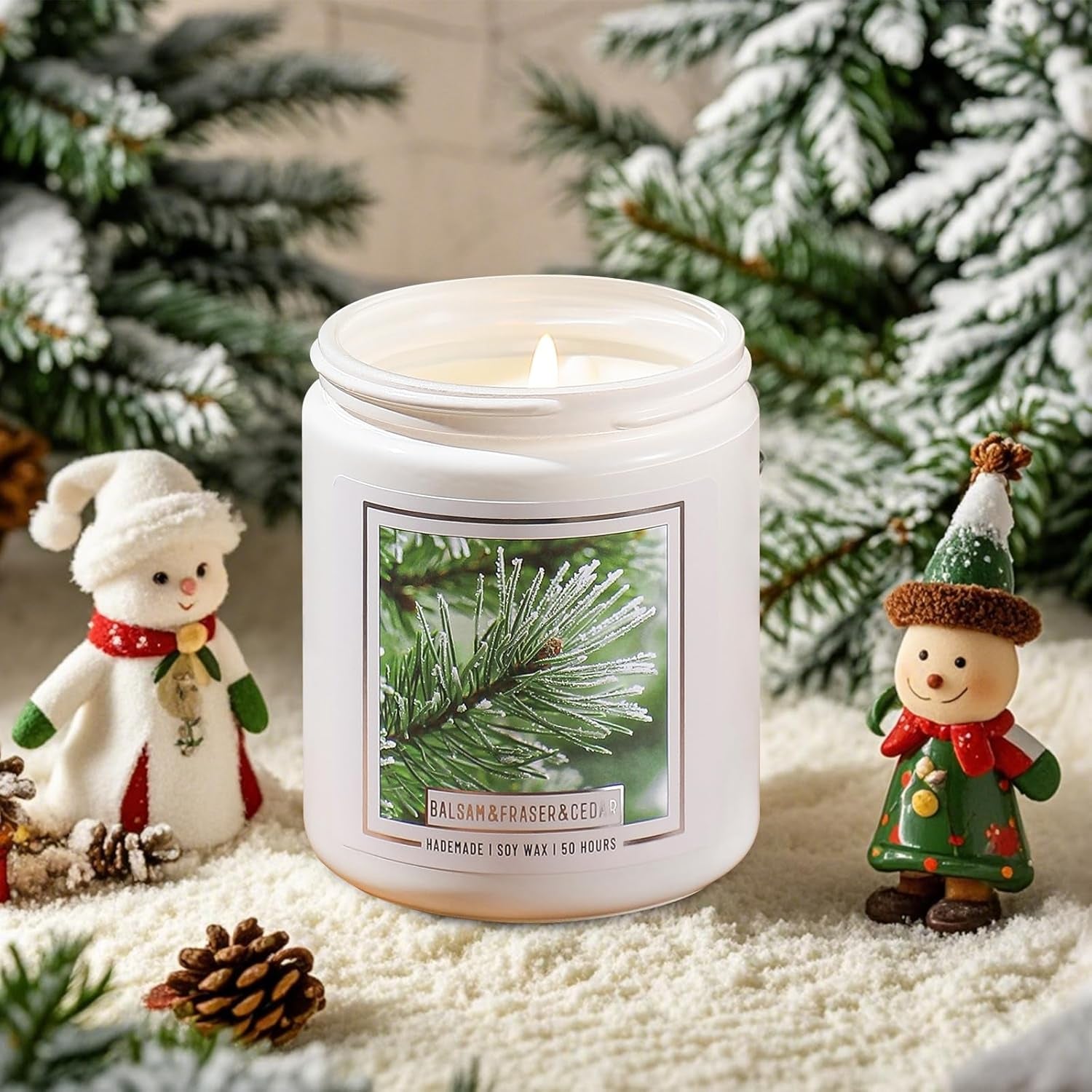 Balsam Pine Candle, Christmas Balsam Fir Candles Scented, 9Oz Holiday Candles with 50+ Hour Burn Time, Fir Cedar Tree Scent Gifts for Women