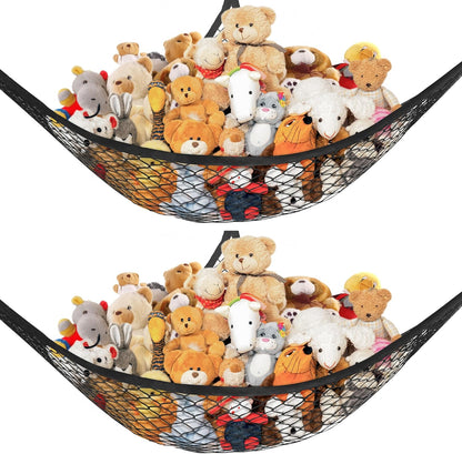 Stuffed Animal Net Hammock for Plushie Toys, Stuffed Animal Hammock Corner for Kids' Room Decor, Ideas for Organizing Stuffy Collection, 2 Pack, Black