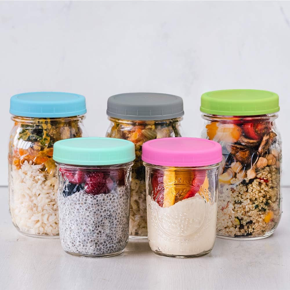 [16 Pack] Colored Plastic Mason Jar Lids Fits Ball, Kerr & More - 8 Wide Mouth & 8 Regular Mouth - Storage Caps for Canning Jars, Dishwasher Safe & Food Grade & Leakproof
