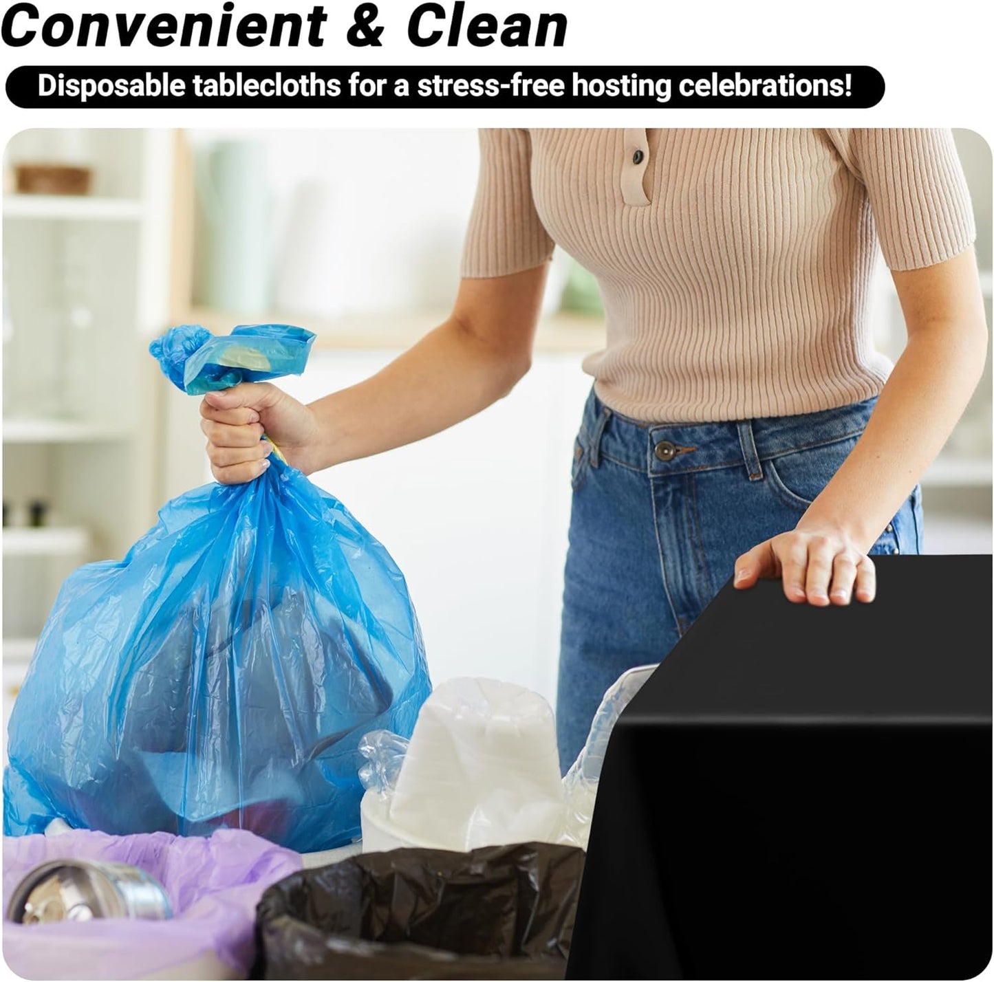 4 PCS Picnic Table Cover with Bench Covers, Black Plastic Table Cloths, 54 X 108 in Disposable Waterproof Rectangle Table Covers for Camping Birthdays Weddings Parties Christmas