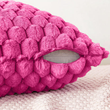 Hot Pink Faux Fur Decorative Throw Pillow Covers 18X18 Inch Set of 2 Super Soft Cozy Plush Cushion Cases Luxury Fluffy Pillowcases for Sofa Couch Bed Living Room