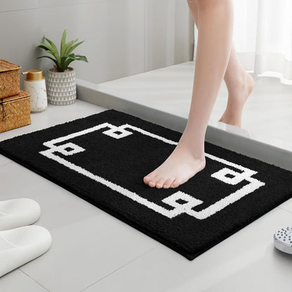 Bathroom Rugs Sets 2 Piece, Soft and Water Absorbent Microfiber Carpet, Non-Slip Washable Bath Mats (20"X32"+16"X24", Black and White)
