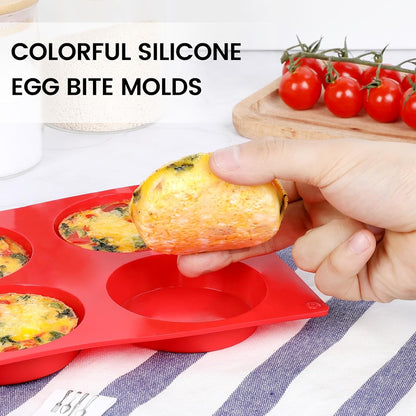 Muffin Top Pan, Silicone Egg Bite Molds for Breakfast Sandwiches, 3 Inch Egg Bite Maker, Non-Stick Silicone Mold for Oven, Whoopie Pies, Eggs Muffins, 3 Pcs-Red