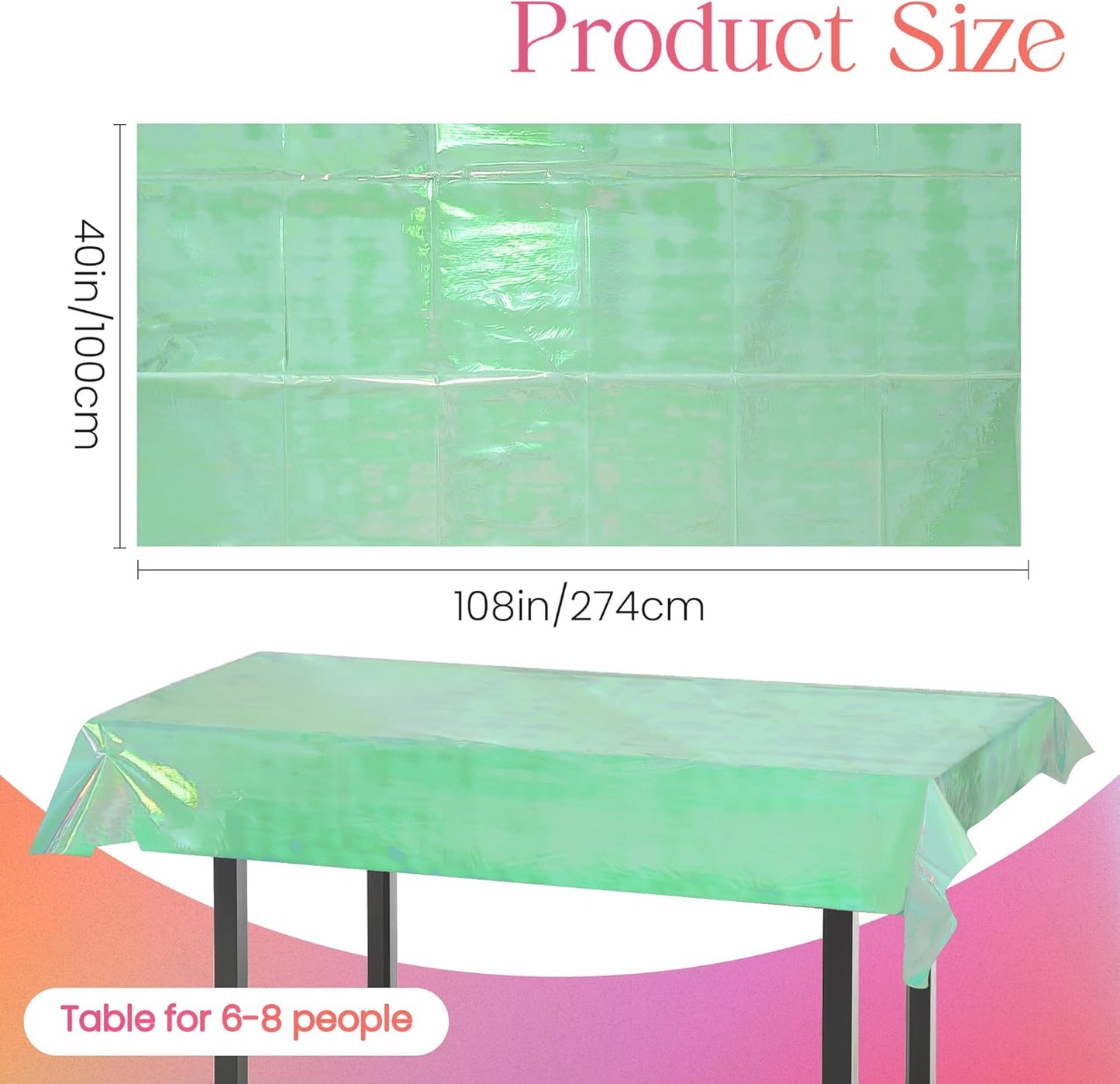 Set of 2 Green Iridescent Disposable Tablecloths - 40 x 108 inches - Shiny Holographic Plastic Covers for Party, Wedding, and Banquet Decor