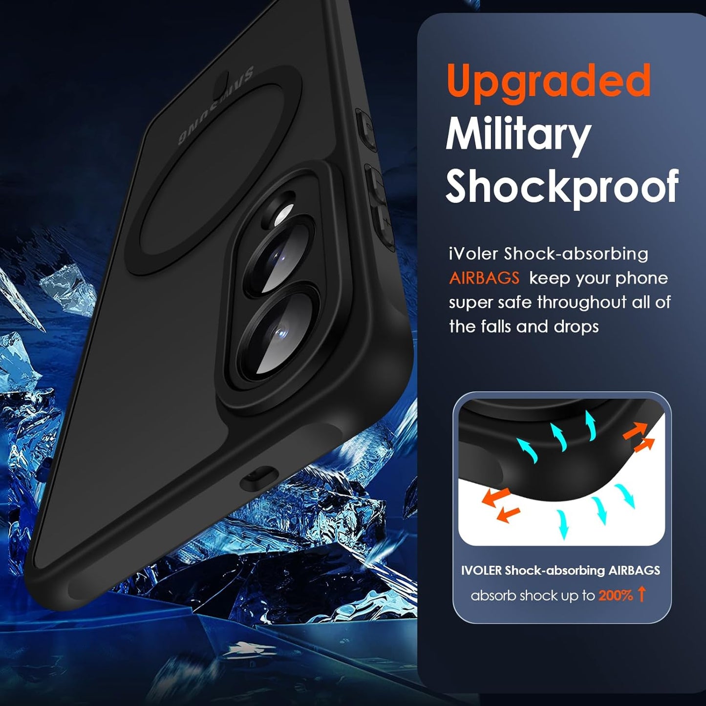 Magnetic Case for Samsung Galaxy S25 Edge 5G 6.7” [Compatible with Magsafe] [Military Grade Protection] Magnetic Charger Case for S25 Edge, Frosted Translucent Back Phone Cover- Matte Black