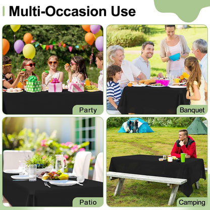 6 Packs Disposable Plastic Table Cloth, 54 X 108 Inch Waterproof Rectangle Tablecloth, Leakproof & Sturdy Decorative Table Covers for Picnic, Party and Outdoor, Black
