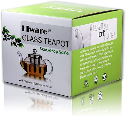 Glass Teapot with Stainless Steel Infuser & Lid, Borosilicate Glass Tea Pot Stovetop Safe, Blooming & Loose Leaf Teapots, 27 Oz