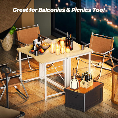 Compact Folding Desk for Small Spaces - 31.5 Inch Oak Computer Table for Home Office, Study, Bedroom, and Dorm Use - Space-Saving Design with Easy Fold Feature