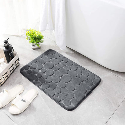 Memory Foam Non-Slip Bathroom Mat, Absorbent Cobblestone Rug, Quick-Dry Washable Floor Mat (17x24, Dark Gray)