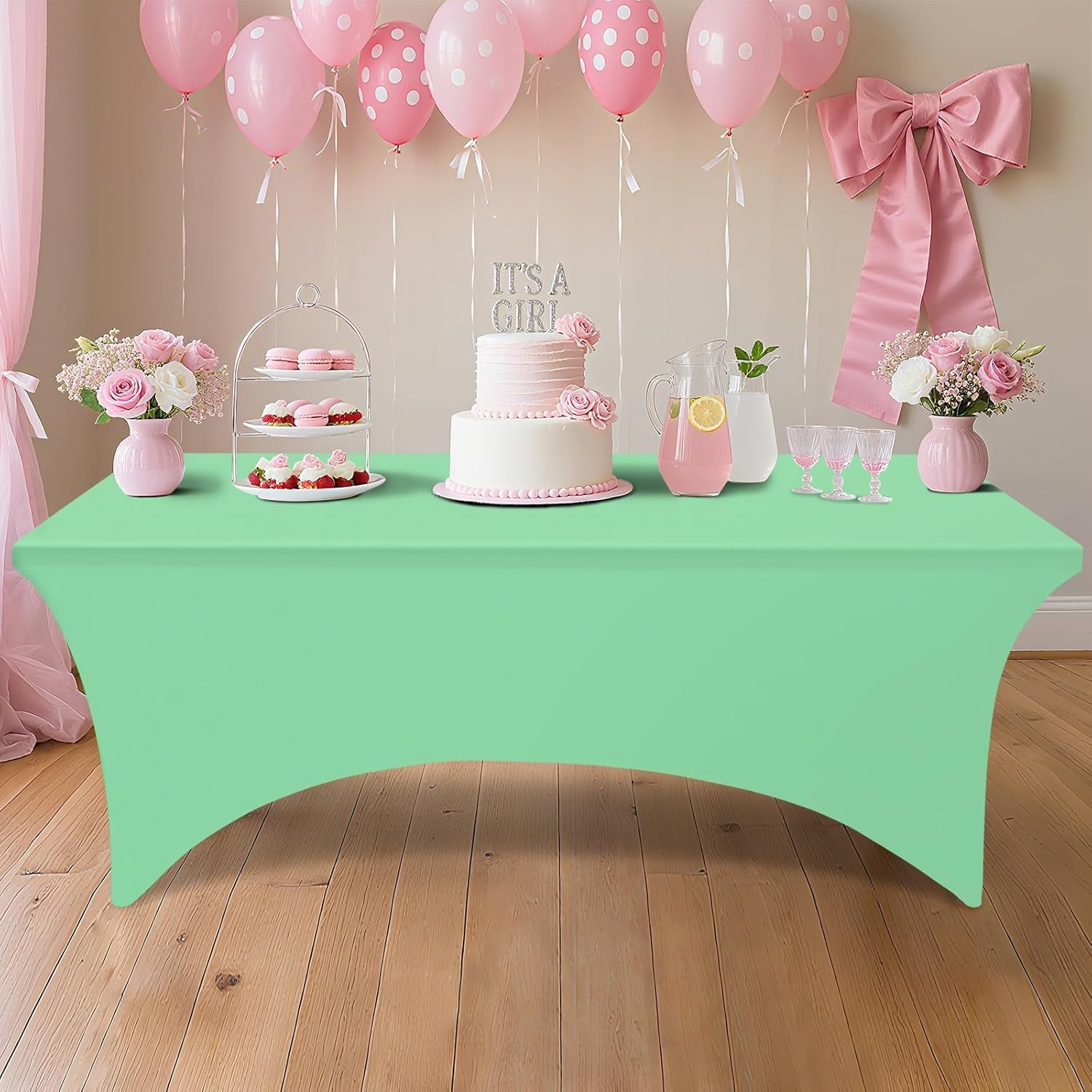 2 Pack Spandex Table Cloth 4FT, Elastic Fitted Stretch Tablecloths for Rectangle Tables, Washable Table Cover for Outdoor, Wedding, Banquet & Parties (Bright Green, 48Lx30Wx30H Inch)