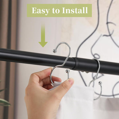 24 Pack Shower Curtain Hooks, Anti-Fall S-Shaped Shower Curtain Ring, Decorative Silver Shower Curtain Hooks Rings Rust Proof Shower Rings for Curtain, Shower Hooks for Shower Curtain, Chrome