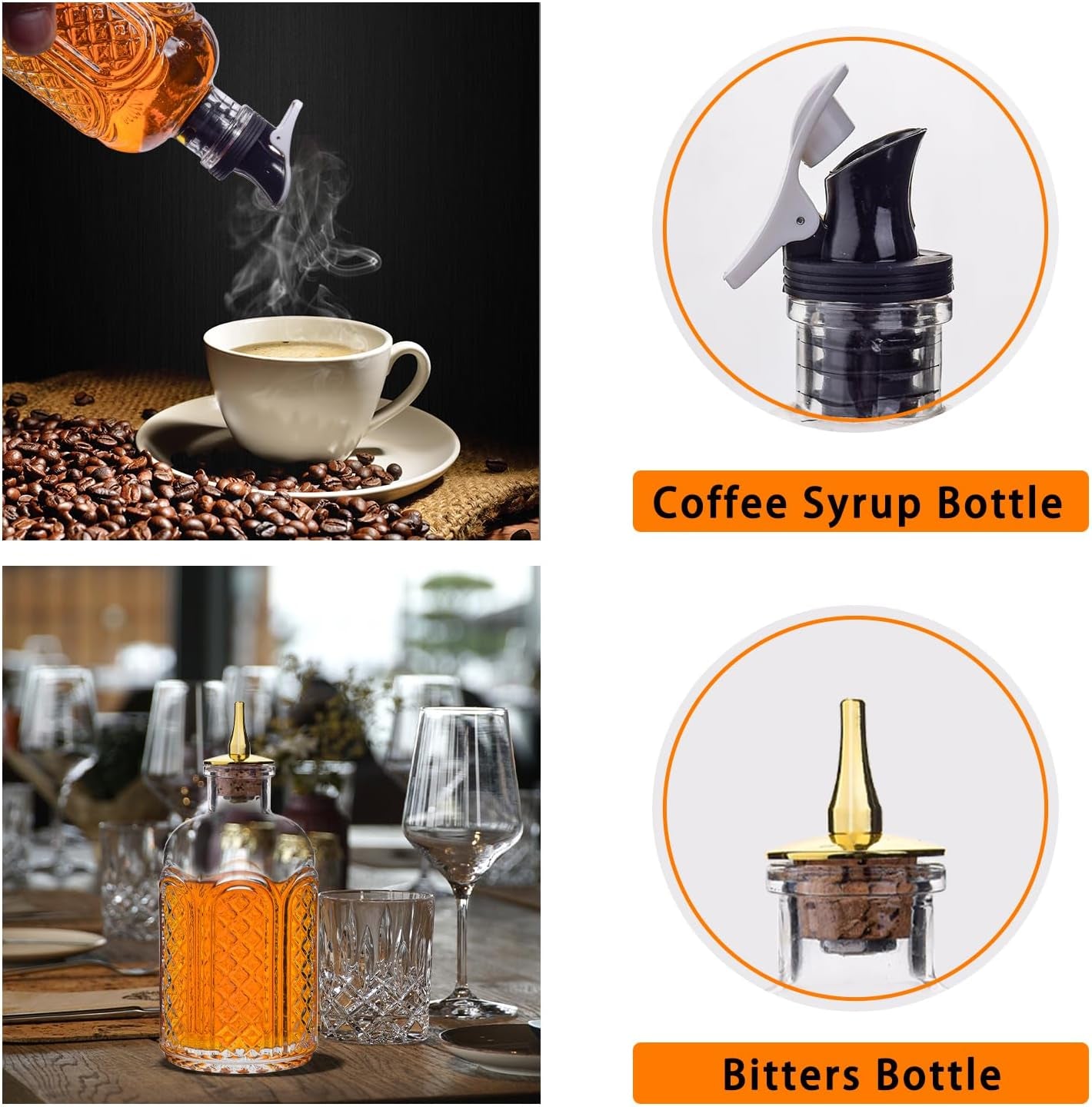 Bitters Bottle Set of 3,Glass Bottles with Dash Top Cocktail Accessories for Drinks,Glass Syrup Dispenser for Coffee Bar