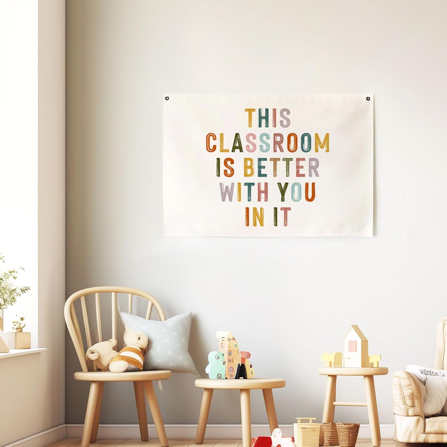 This Classroom Is Better with You in It Cavas Banner, Classroom Tapestry, Welcome Classroom Cavas Flag, Back to School Decor, Positive Classroom Sign, Kids Affirmation Hanging Banners (20X28Inch)