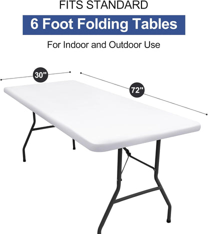 Rectangle Table Cloth Cover, Waterproof Polyester Elastic Fitted Tablecloth, Fits for 6 Foot Folding Tables, Washable Table Protector for Picnic, Camping, Outdoor (White, 30" X 72")