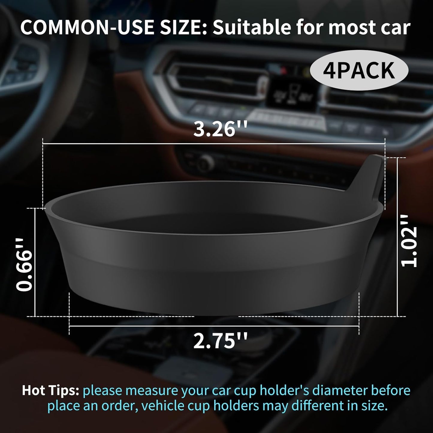 Car Cup Holder Coasters [4 Pack] Silicone Cups Mats, Automotive Universal Non-Slip Recessed Interior Accessories Black