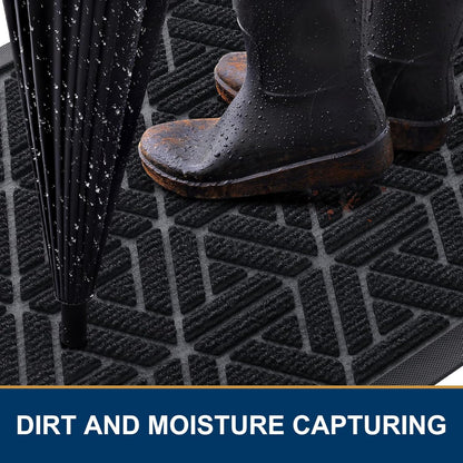 Outdoor Door Mat, Heavy Duty Natural Rubber Mat, 29.5X17 Inch, Grey and Black, 2 Item Bundle