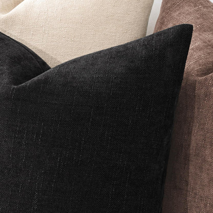Pack of 2 Decorative Throw Pillow Covers Soft Chenille Throw Pillows Solid Neutral Farmhouse Textured Cushion Covers for Couch Sofa Bedroom Living Room 18X18 Inch, Black
