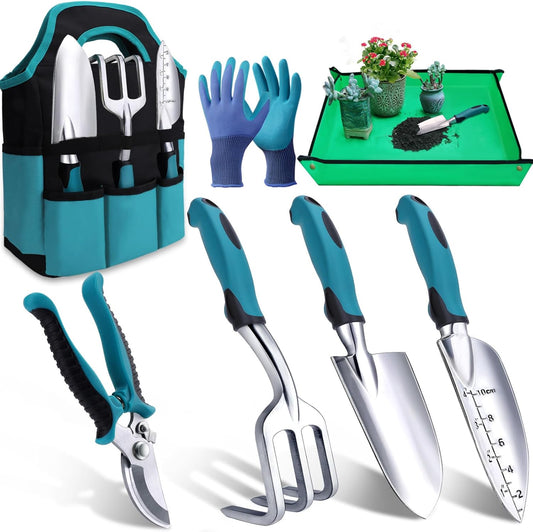 Garden Tools 7-Piece, Gardening Hand Tools, Gardening Tools Set Cultivators with Rust-Proof,Stainless Steel, Aluminum Alloy Material, Gardening Supplies Set Ideal Gift