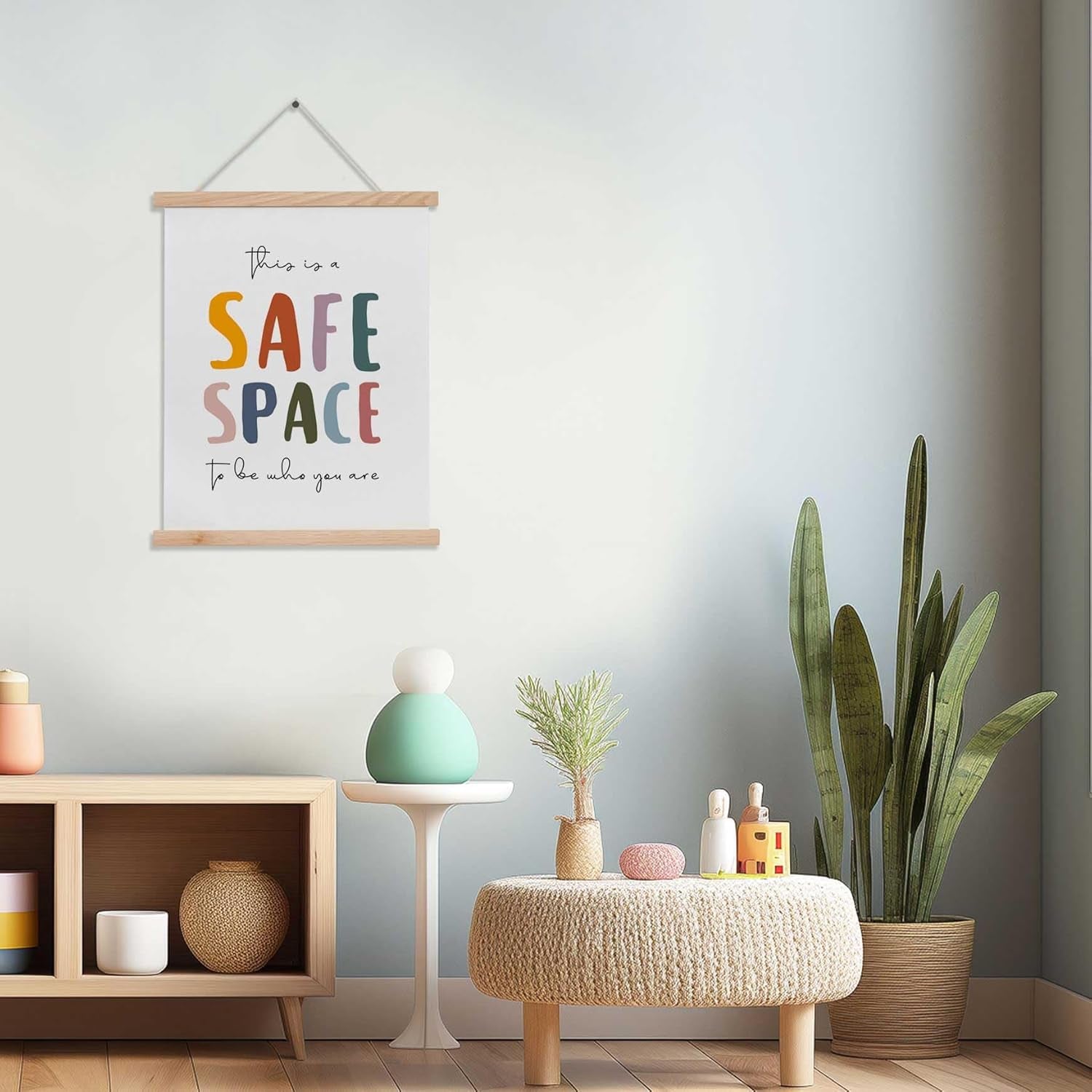 This Is a Safe Space to Be Who You Are Sign, Boho Classroom Decor, Therapy Office School Counselor Decor, Calm down Corner, School Counselor Poster Sign with Wooden Hanger