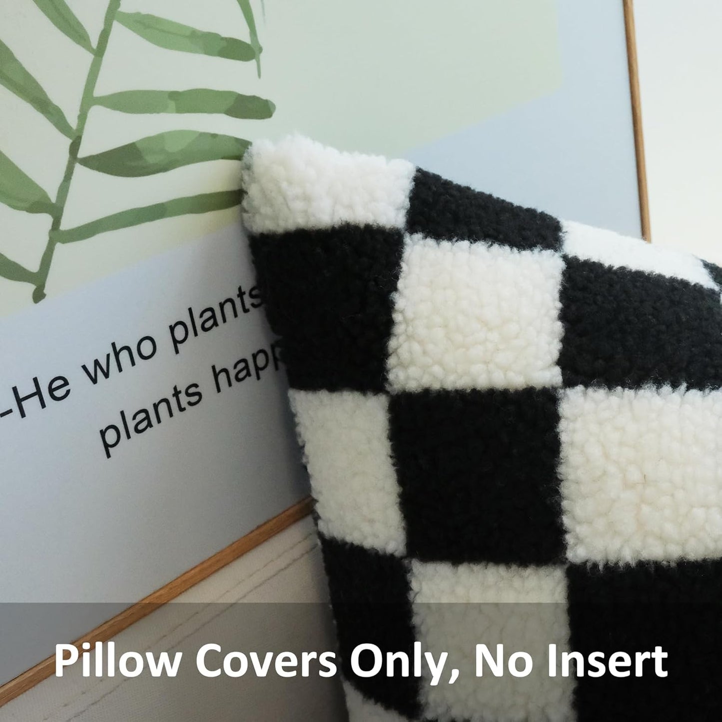 Decorative Throw Pillow Covers Luxury Style Checkerboard Pattern Cushion Case Super Soft Faux Fur Wool Pillowcases for Couch Bedroom Pack of 2 (Black, 18 X 18-Inch)