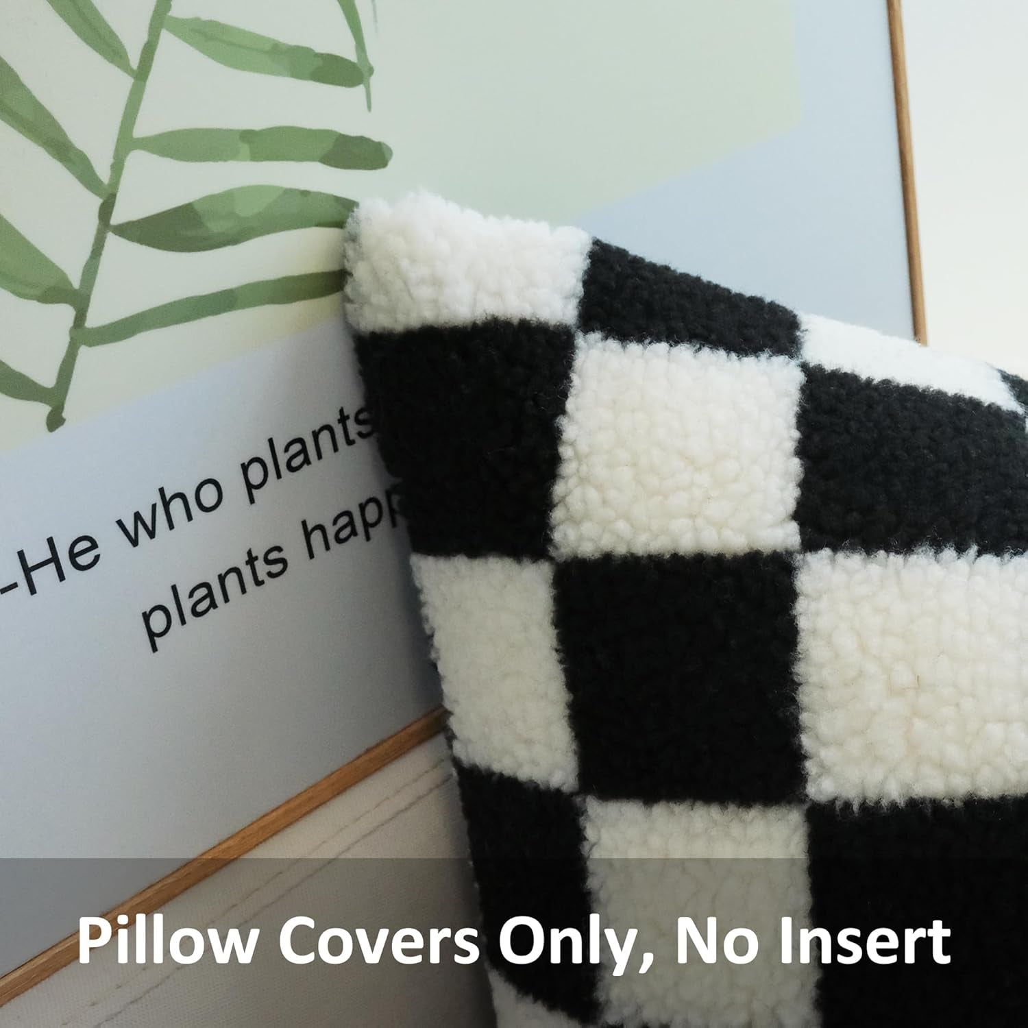 Decorative Throw Pillow Covers Luxury Style Checkerboard Pattern Cushion Case Super Soft Faux Fur Wool Pillowcases for Couch Bedroom Pack of 2 (Black, 18 X 18-Inch)