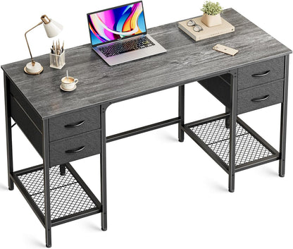 47-Inch Executive Computer Desk with Four Drawers and Mesh Shelf - Versatile Office and Gaming Workstation for Home, Study, and Bedroom, Grey