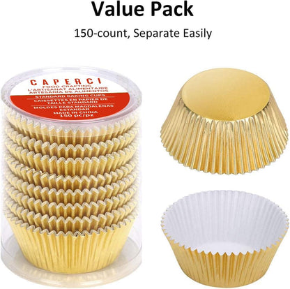Premium Gold Foil Cupcake Liners - 150-Pack Greaseproof and Sturdy Muffin Baking Cups
