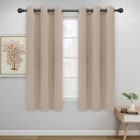 Blackout Curtains for Bedroom, Solid Thermal Insulated Grommet and Noise Reduction Window Drapes, Room Darkening Curtains for Living Room, 2 Panels(46X63 In, Beige)