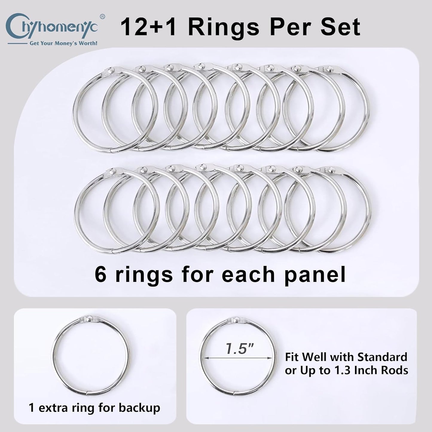 2 Panels 100% Blackout Curtain Liners with 13 Rings, 100% Darkening Blackout Liner for 63 Inch Curtains, Each 40" Wx58 L, 2 Liners per Set with 14 Pieces Rings