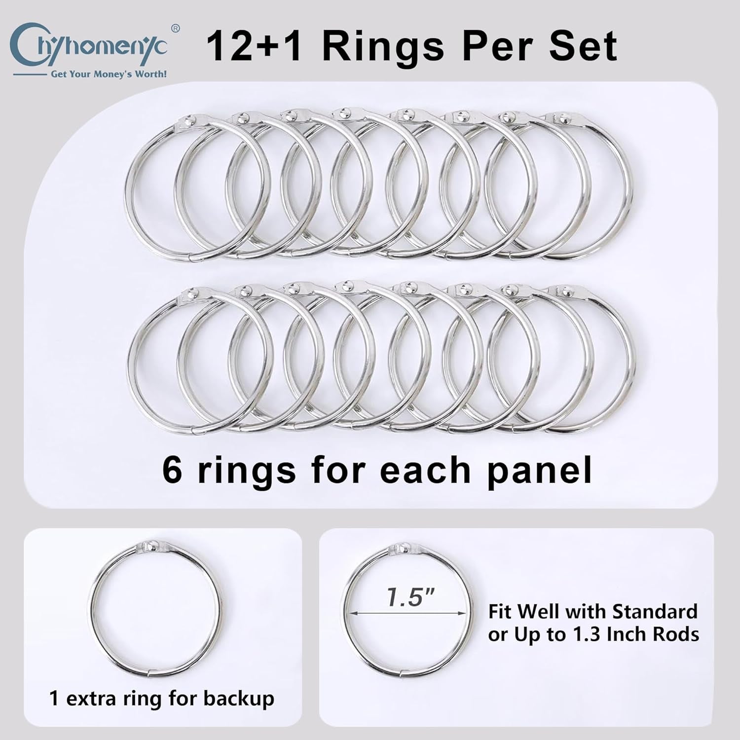 2 Panels 100% Blackout Curtain Liners with 13 Rings, 100% Darkening Blackout Liner for 63 Inch Curtains, Each 40" Wx58 L, 2 Liners per Set with 14 Pieces Rings