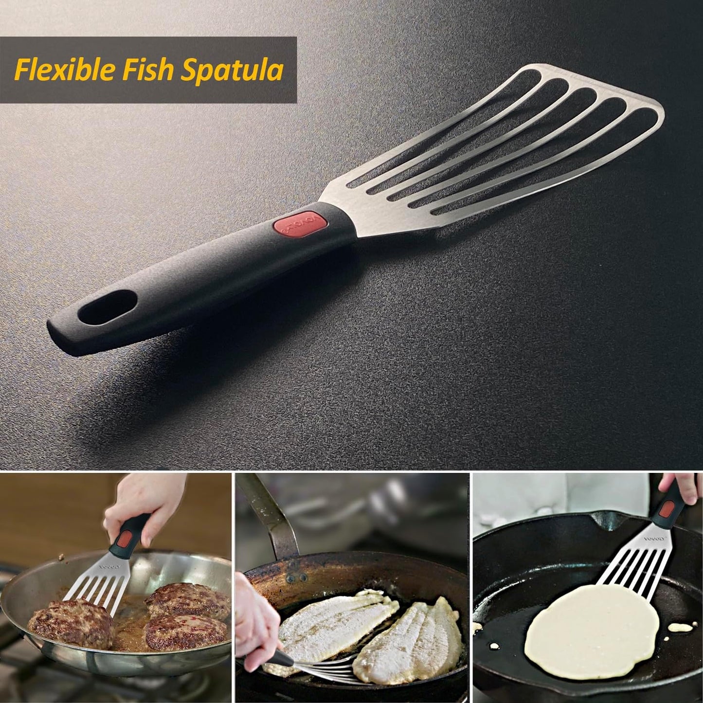 Stainless Steel Spatula Set with Heat Resistant Silicone Handle,  Metal Spatulas for Kitchen Use, Thickened Smash Burger Spatula, Mini Brownie Spatula, Fish Flipper, Grill Scraper