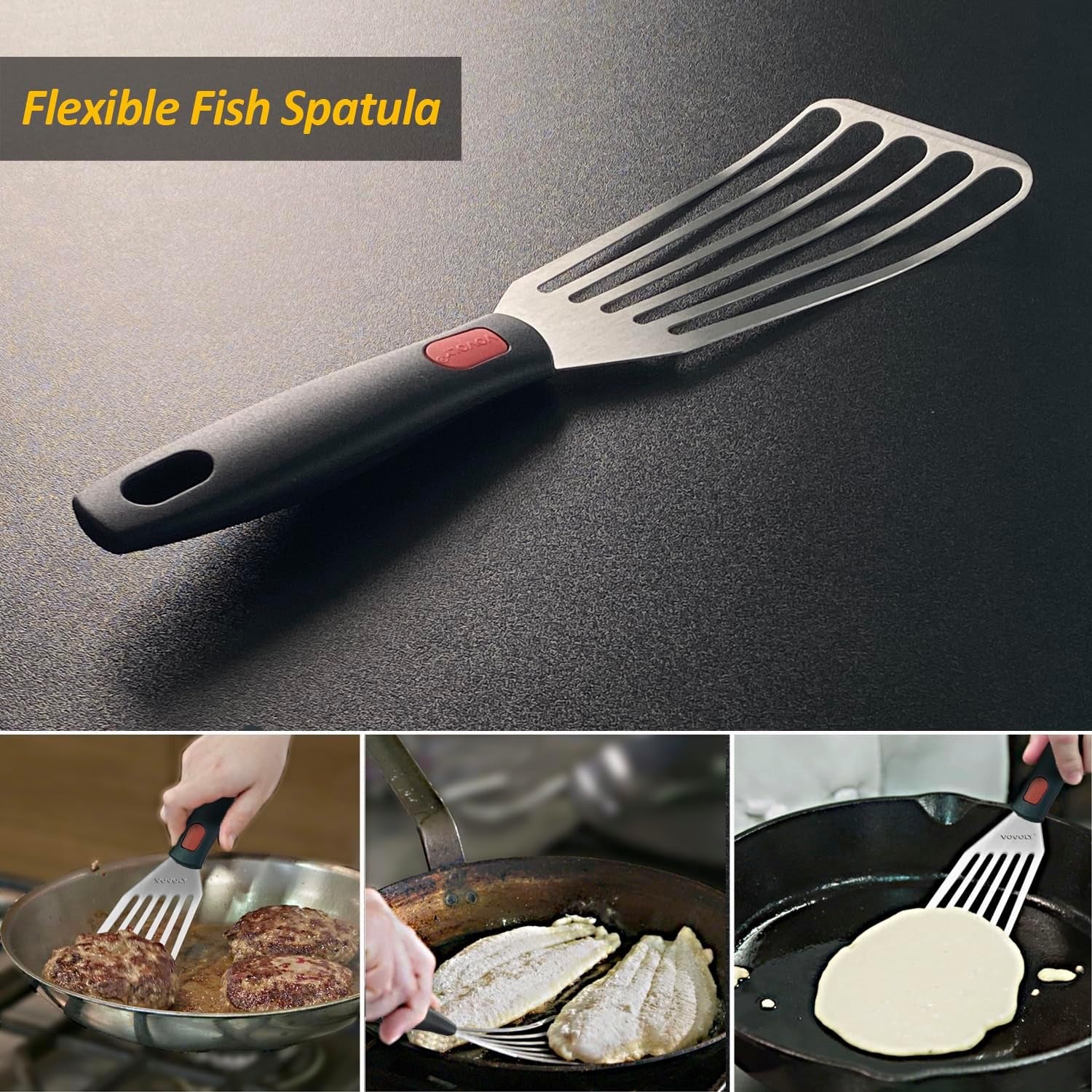 Stainless Steel Spatula Set with Heat Resistant Silicone Handle,  Metal Spatulas for Kitchen Use, Thickened Smash Burger Spatula, Mini Brownie Spatula, Fish Flipper, Grill Scraper