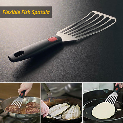 Stainless Steel Spatula Set with Heat Resistant Silicone Handle,  Metal Spatulas for Kitchen Use, Thickened Smash Burger Spatula, Mini Brownie Spatula, Fish Flipper, Grill Scraper