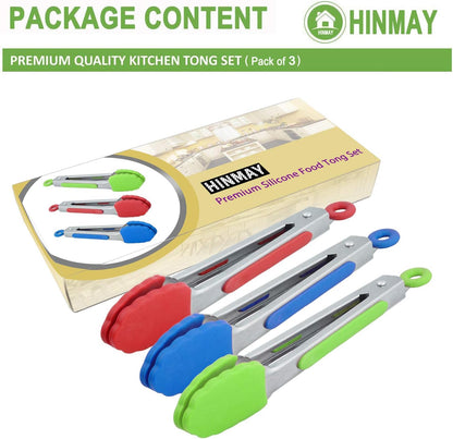 Small Tongs with Silicone Tips 7-Inch Mini Serving Tongs, Set of 3 (Red Blue Green)