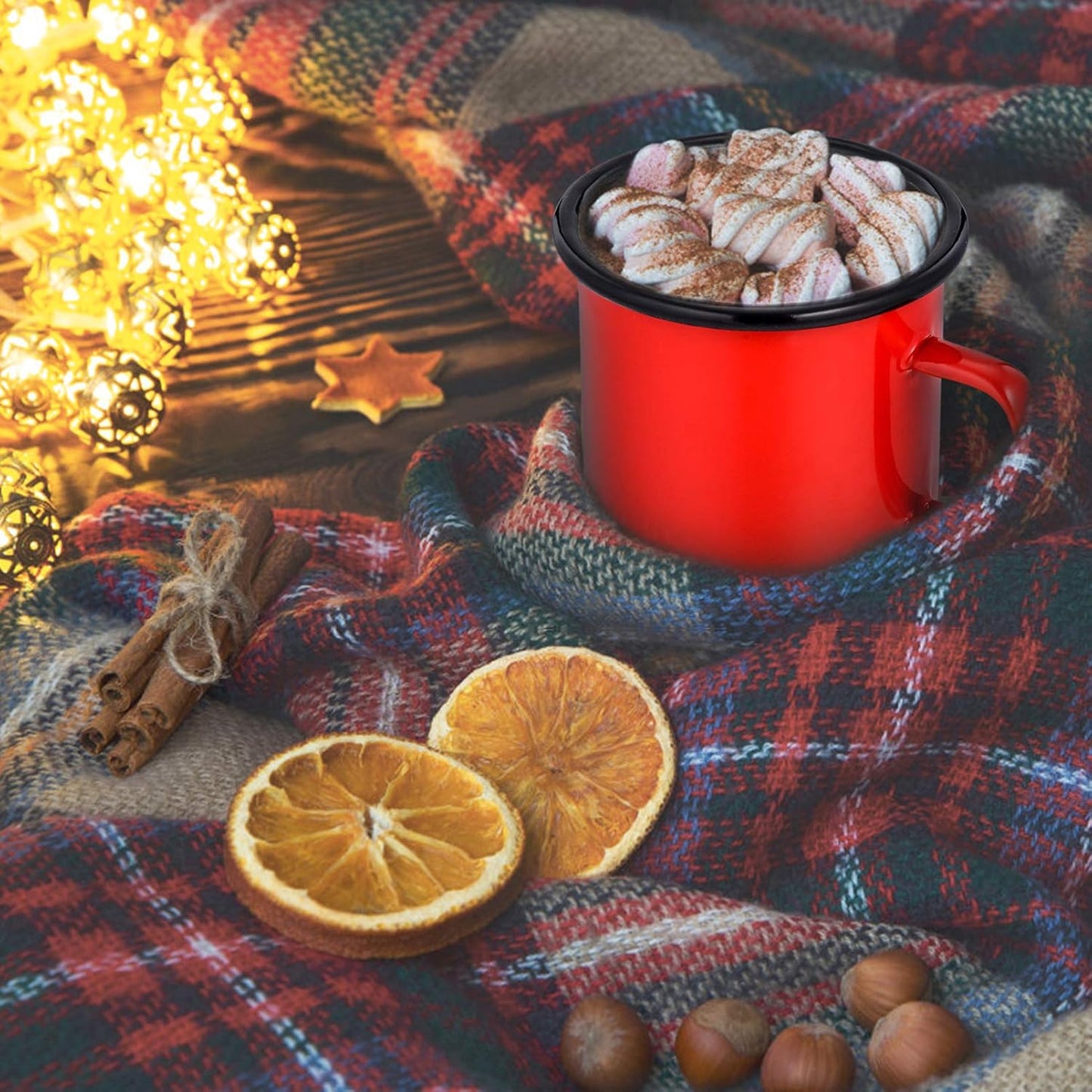 Enamel Camping Coffee Mug Set of 6, Small Colored Mugs Cups for Family Gathering/Friend Party/Camping/Picnic/Fishing, Lightweight & Portable -12 Ounce, 350ML & Multicolor