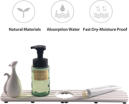 Zumenda 17Inch X 4Inch Kitchen Sink Faucet Mat, Water Absorbing Stone Faucet Splash Guard for Bathroom Counter, Quick Drying Diatomite Tray for Kitchen Sink, White