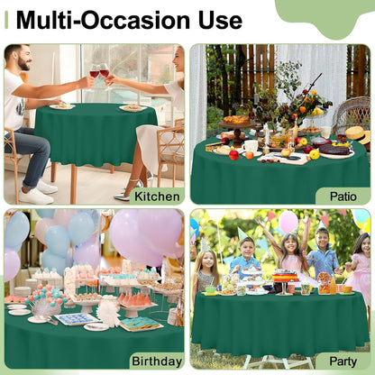 4 Packs Disposable Plastic Table Cloth, 84" round Waterproof Tablecloth, Leakproof & Sturdy Decorative Table Covers for Picnic, Party and Outdoor, Christmas Green
