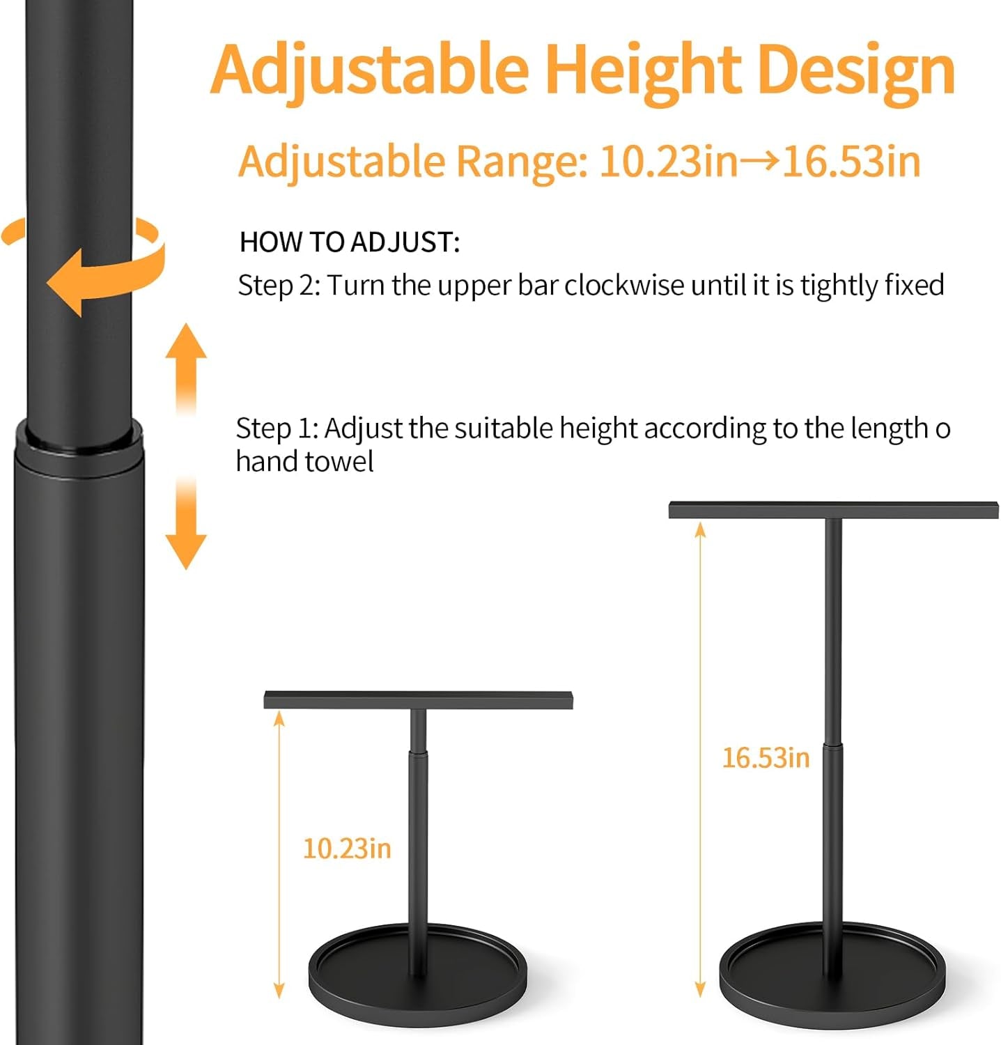 Hand Towel Stand, Towel Holder Stand for Bathroom Countertop Kitchen, 16.5IN Adjustable Retractable T-Shape Hand Towel Rack, Matte Black